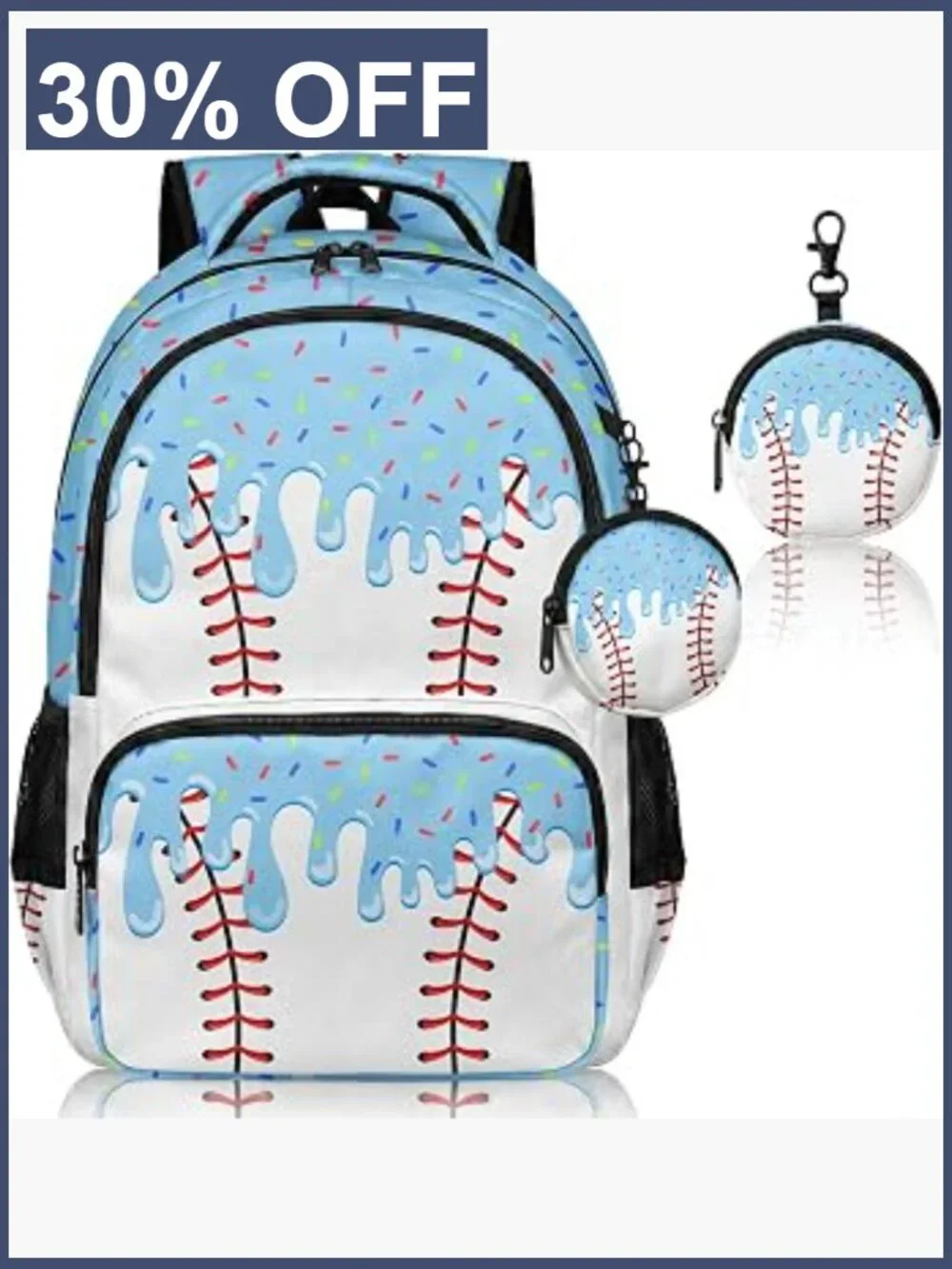 Baseball Backpack Set for Kids Boys 17 inch Bookbag with Coin Purse Elementary